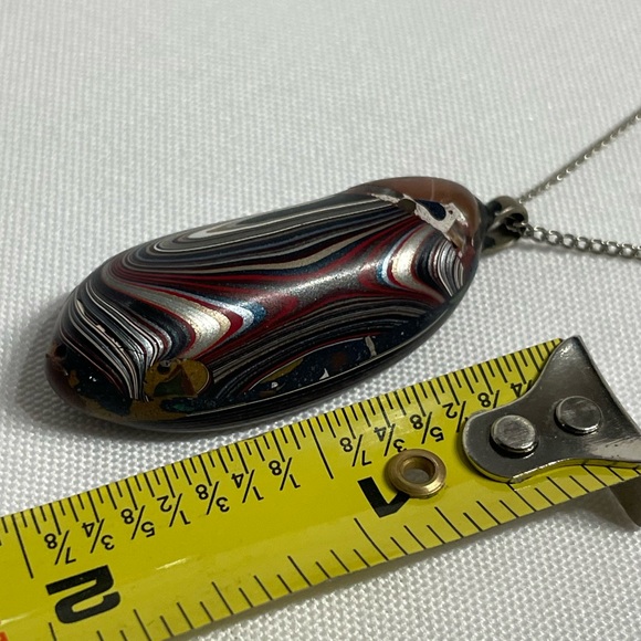 Unique clay pendant necklace & earring set great condition - Picture 7 of 9